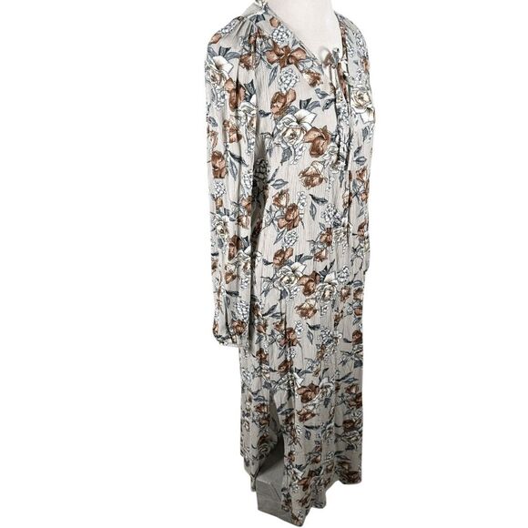 Natural Life Amelia Maxi Dress V-neck Gray Rose floral Crinkle Boho Size L NWT - Picture 5 of 11